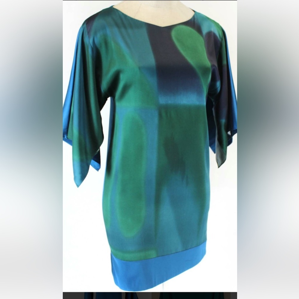Elie Tahari silk watercolor green and blue dress